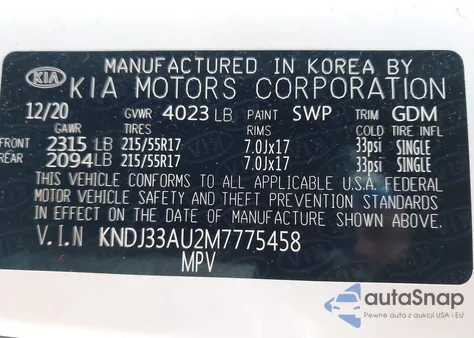 2021 Kia Soul Ex из США, поврежденный, VIN KNDJ33AU2M7775458